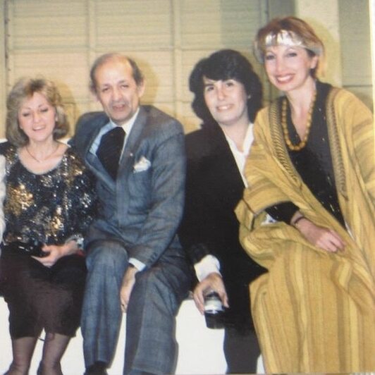 May Rihani with Lebanese artists Hrair, Wajih Nahle, and Souleima Zod.